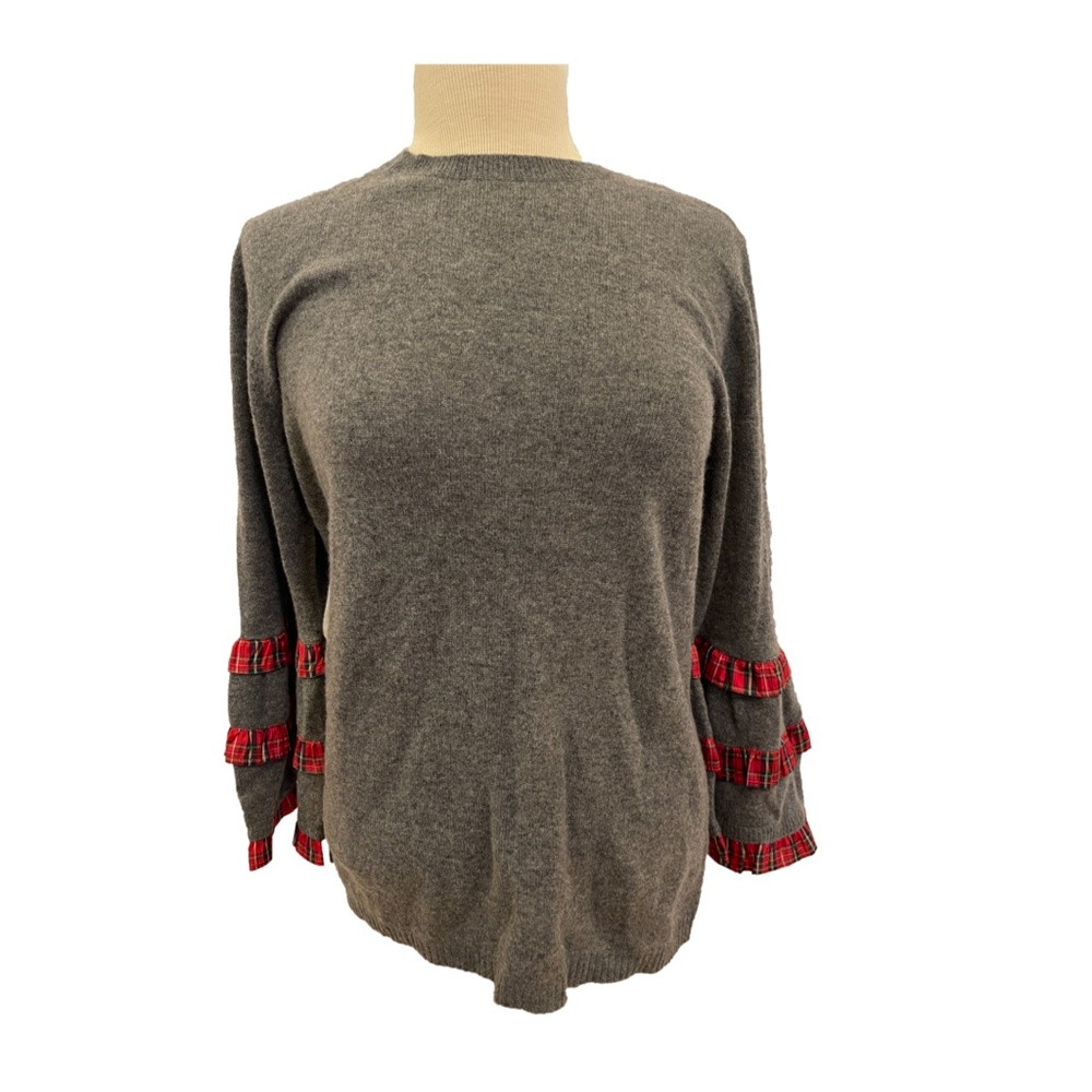 Cashmere Plaid-Trimmed Sweater